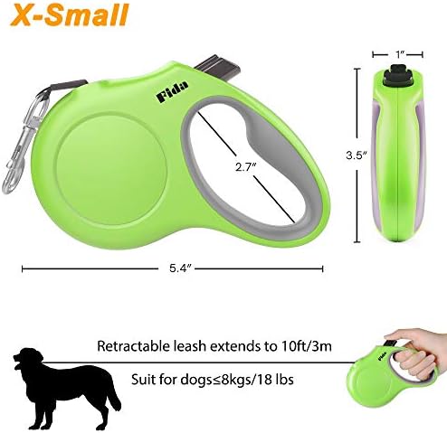 Fida Retractable Dog Leash with Dispenser and Poop Bags, 10 ft, Green