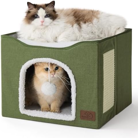 Bedsure Cat House Bed for Indoor Cats with Fluffy Ball and Scratch Pad