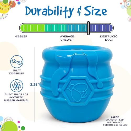 SodaPup Honey Pot – Durable Dog Treat Dispenser & Enrichment Toy Made in USA from Non-Toxic, Pet Safe, Food Safe Natural Rubber Material for Mental Stimulation, Problem Chewing, Calming Nerves, & More