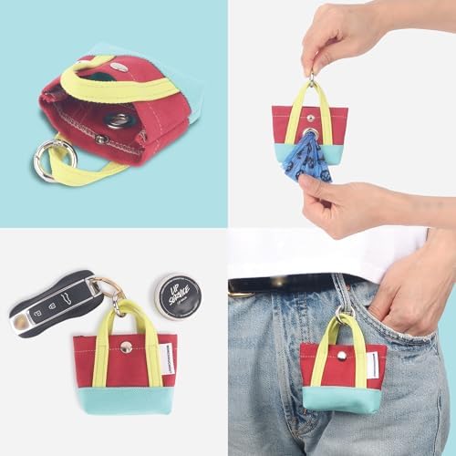 Dog Poop Bag Holder for Leash with 1 Waste Bag Roll, Canvas, Yellow Handle