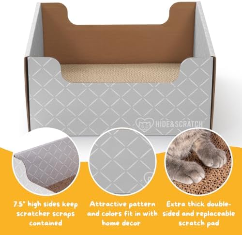 Hide & Scratch Cardboard Cat Scratcher Box & Bed Light Grey Diamond Pad