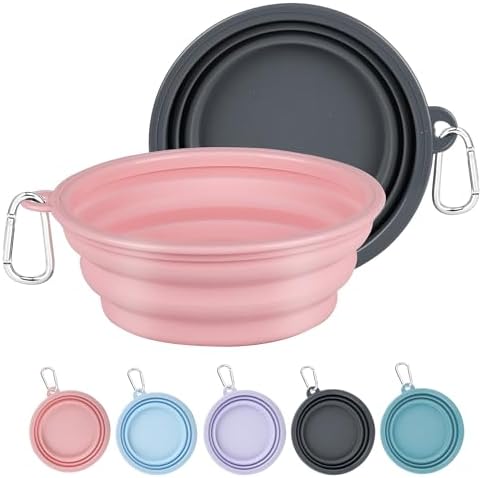 Kytely Collapsible Dog Bowls X-Large (1500ml), 2 Pack Foldable Travel Bowls, Portable Dog Water Food Bowl with Clasp, Pet Feeding Cup Dish for Traveling, Walking, Hiking (Pink+Grey)