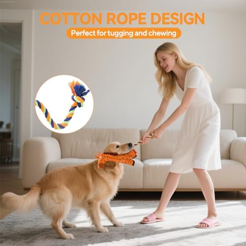 AUSCAT Plush Dog Rope Toy, Durable Squeaky Dog Toys for Puppy Small Medium Dogs (Not for Aggressive Chewers), Crocodile & Giraffe & Flamingo