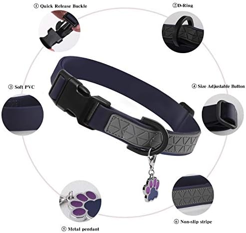 Dog Collar Waterproof Pet Collars,Neck Adjustable Silicone Dog Collar with Strong Coated Webbing and Cute Metal Pendant for Boy Girls Dog Collars S/M/L Sizes
