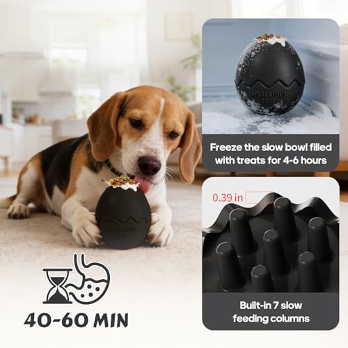 Dog Fillable Toy 3 in 1 Interactive Dog Toys Freeze Lick Summer Cooling Toy Enrichment Treat Dispensing Chew Toy Stuffable Puzzle Slow Feeder for Medium Small Dogs Easy to Clean (Egg-Black)