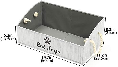 Geyecete Large cat Toys Storage Bins - Foldable Fabric Trapezoid Organizer Boxes with Weave Rope Handle, Collapsible Basket for Shelves,cat Toys,cat Apparel & Accessories(Gray-CAT)