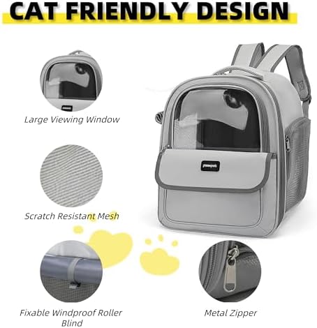 Cat Backpack Carrier for Travel & Hiking - Large Space, Durable & Breathable Pet Carrier for Cats & Small Dogs - Anti-Scratch, Escape-Proof Design (Grey, Large)