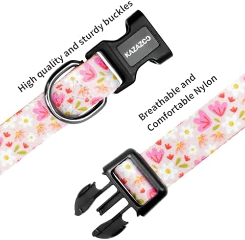 Kazazoo Dog Collar Cute and Soft Nylon Puppy Collar Girl, Adjustable Dog Collars for Large Dogs, Pink Flowers-L