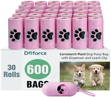Dyforce 600 Count Dog Poop Bags Rolls with Dispenser Pink