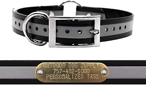Reflective D & Center Ring Dog Collar w Custom Name Tag, Black 18"