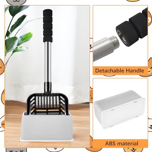 32 Inch Cat Litter Scooper Metal Long Handle Cat Litter Scoop, Black