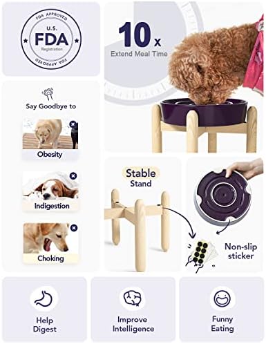 LE TAUCI Ceramic Slow Feed Dog Bowls, Elevated for Small and Medium Breed Dogs, Anti-Gulping Pet Feeding Dishes, Maze Purple, 1.5 Cups
