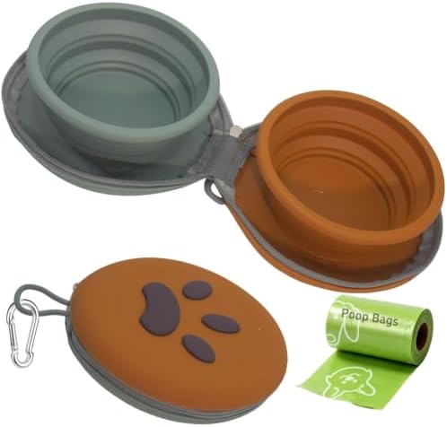 2-in-1 Collapsible Dog Travel Bowl Portable Silicone Carabiner