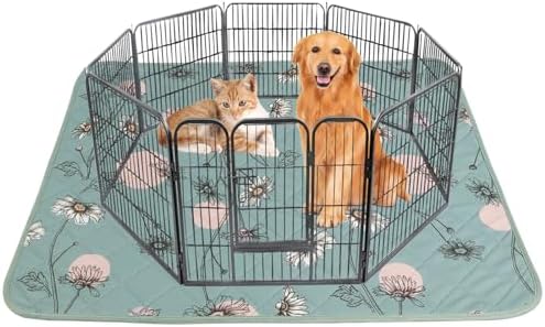 IEUUMLER Washable Pee Pads for Dogs, 1 Pack Non-Slip & Waterproof Pack Whelping Pad, Reusable Washable Puppy Potty Training Pad with Fast Absorbent for Playpen EU007 (Green Daisy, 63"X63"-1pcs)