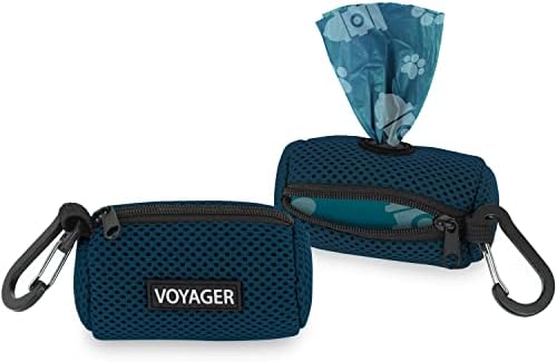 Best Pet Supplies Dog Poop Bag Holder Leash Attachment with Reusable Dispenser for Travel, Walking, Park, and Outdoor Use, Durable with Clip-On - Prussian Blue, Pack of 2, Mesh Dispenser w/30 Bags