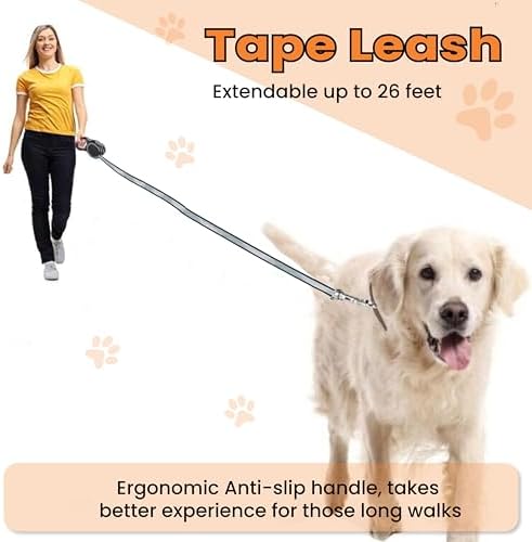 Retractable Dog Leash – Extendable up to 26 FT, Heavy Duty Nylon Tape, No-Tangle, One-Handed Brake & Lock, for Small to X-Large Dogs up to 110 lbs (Black)