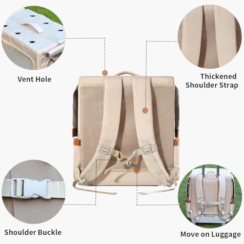 Cat Backpack Carrier for Large Cats, Shaded Waterproof Small Dog Backpack with Breathable Mesh, Soft Side Safety Pet Backpack for Hiking, Travel, Outdoor (Champagne)