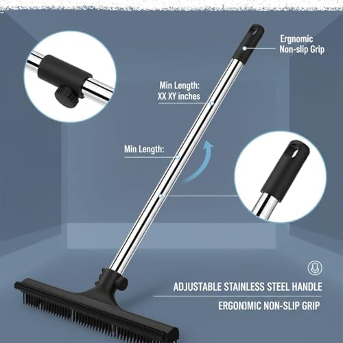 – 3 in 1 Pet Hair Removal Pro Life Carpet Rake with Adjustable Handle – Heavy Duty Dog & Cat Hair Remover for Carpet, Rug, Couch & Furniture – Reusable Lint Scraper Tool