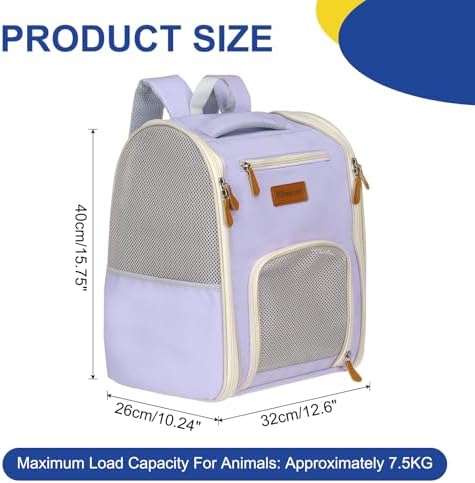 Pet Backpack Carrier Purple 12.6" Dogs Cats Travel Bag