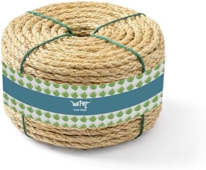WePet Cat Natural Sisal Rope for Scratching Post Tree Replacement, Hemp Rope for Repairing, Recovering or DIY Scratcher, Natural Color, 50FT