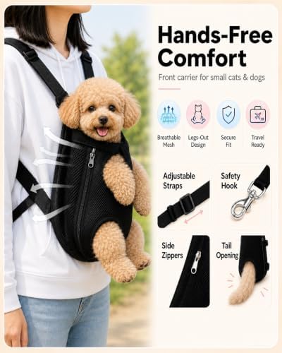 Cat Carrier Backpack, Adjustable Front Pet Carrier with Legs Out Design for Small Medium Dogs Cats 5-18 Lbs, Soft Wearable Dog Chest Sling Pouch for Hiking Camping Travel Cycling Outdoors