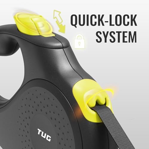 TUG 360° Tangle-Free Retractable Dog Leash | 16 ft Strong Nylon Tape (Medium, Black/Yellow)