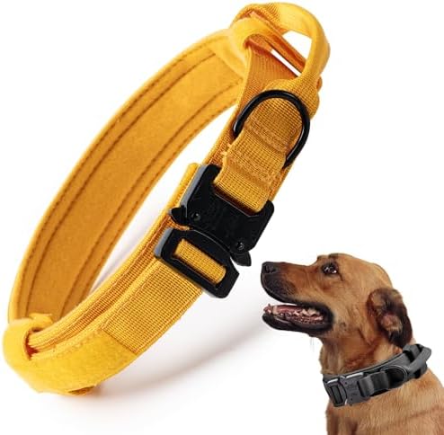 Tactical Dog Collar, Adjustable Military Training Nylon Pet Collar, Yellow M