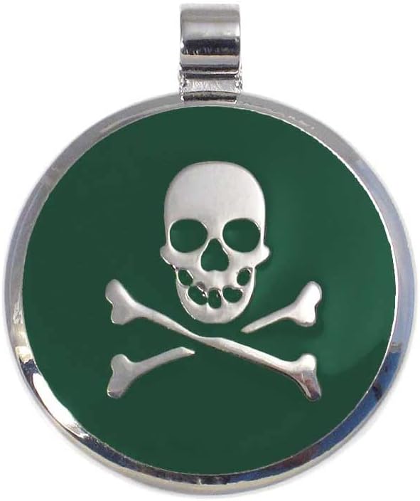 LuckyPet Pet ID Tag - Skull & Crossbones Jewelry Tag - Dog Tags & Cat Tags - Custom Engraved on Back Side - Size: Small, Color: Green