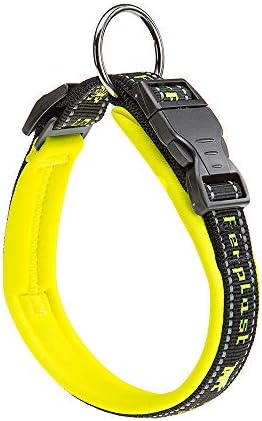 Ferplast Dog Collar Sport Dog, Large Reflective Nylon Collar with Soft Padding, Pet Name Tag, Size: 2.5 cm (35-45 cm), Yellow