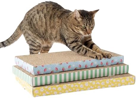 Kitty City 3-Pack XL Double Sided Corrugate Cat Scratcher Pads with Catnip - X-Large Horizontal Cat Scratcher Mats, Reversible Corrugate Nail File Scratchers - Spring Design, 18” x 10” Each