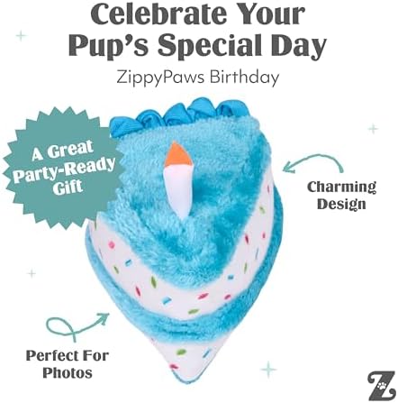 ZippyPaws Birthday Cake Dog Squeaky Toys to Keep Them Busy - Blue