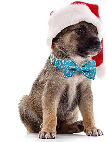 Lionet Paws Christmas Dog Collar with Bowtie Durable Adjustable Handmade Comfortable Bow Tie Dog Collar Cat Collar with Metal Buckle for Medium Dogs,Party,Festival,Holiday Style,Neck 13.5-22in