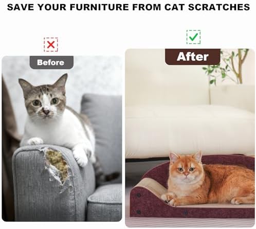 26" Cat Scratcher Bed, Large Scratcher Couch for Indoor Cats, Cardboard Scratcher Sofa, Durable Scratch Pad with Ball, Furniture Protector (Brown, Large)