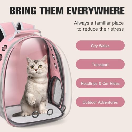 Cat Carrier Backpack, Pet Carrier Backpack Front Pack for Small Medium Cat Puppy Dog Carrier Backpack Bag Space Capsule, Airline-Approved Pet Carrier for Travel Hiking Walking Camping (Pink)