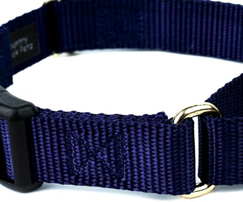 Martingale Dog Collar - Heavy Duty Nylon Adjustable Martingale Dog Collar with Plastic Buckle for Small Medium Large Breeds - 30+ Colors (1 Inch, Medium, Navy Blue)