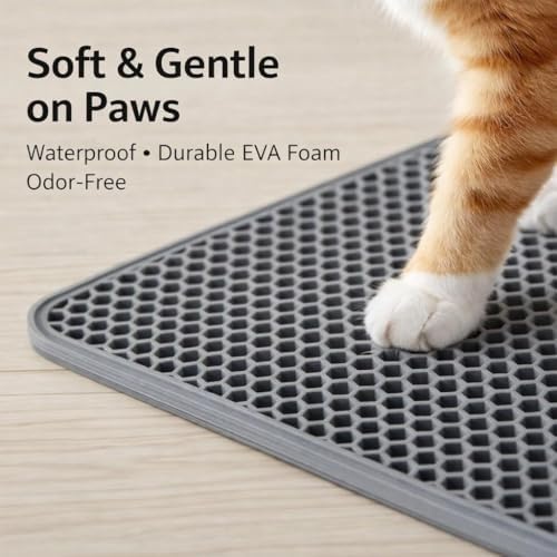 Cat Litter Mat – Large 24x36 Double Layer Honeycomb Litter Trap, Waterproof Non-Slip EVA, Easy Clean Kitty Litter Catcher Litter Box Mat