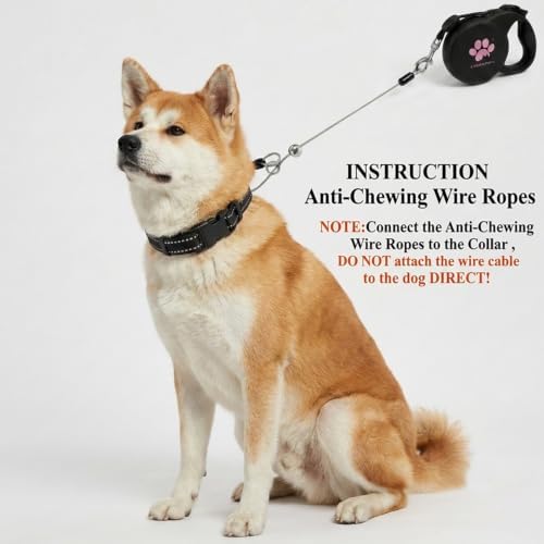 Chew Proof Retractable Dog Leash for Medium Dogs up to 44lbs, 16ft Heavy Duty Dog Lead with Anti-Chewing Steel Wire Rope, Tangle-Free, One-Hand Brake & Lock, Black M