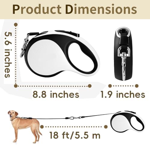 Retractable Dog Leash with Chew Proof Cable,Durable Pet Walking Leash for Large Medium Small Dogs up to 110 lbs (White, 16ft)