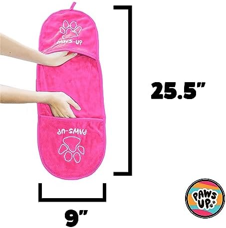 Paw Cleaning Towel for Dogs Dual Hand Pockets removes Dirt and Mud Absorbent Cotton Blend Also Great for Drying. Pink