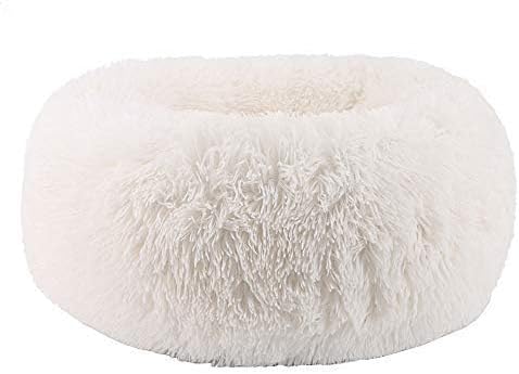 Modern Soft Plush Round Pet Bed for Cats or Small Dogs, Mini Medium Sized Dog Cat Bed Self Warming Autumn Winter Indoor Snooze Sleeping Cozy Kitty Teddy Kennel (20” D x 8'' H, White)