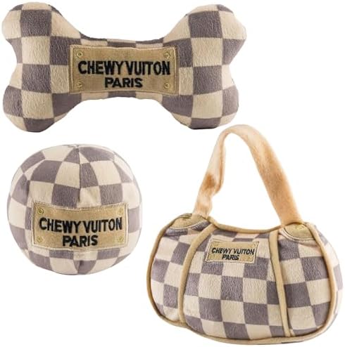Haute Diggity Dog Chewy Vuiton Bone Ball & Handbag Designer Plush Dog Toy