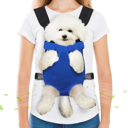 Pet Carrier Backpack, Hands-Free Adjustable Dog Front Carrier Legs Out & Easy-Fit Dog Backpack Carrier for Hiking Camping Traveling Cycling for Small Dogs and Rabbits (Medium, Blue)