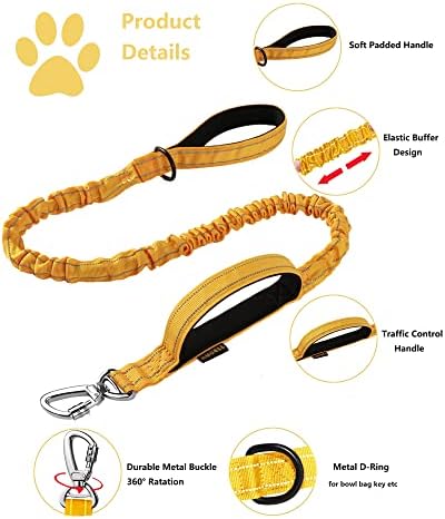 AUBELL Reflective Tactical Heavy Duty Dog Leash and Collar Set,Yellow L