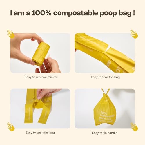 Deo Doo Compostable Dog Poop Bags with Handles 144 Bags, Unscented