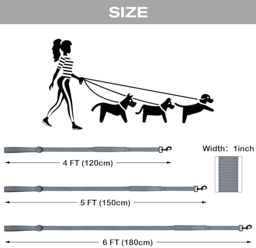 Joytale Dog Leash for Large Dogs that Pull, Double Handle, 5FT, Gray