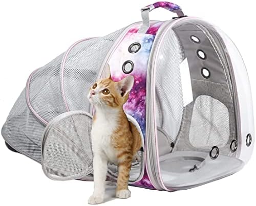 Galaxy Pink Cat Backpack Carrier for Kitten, Fit up to 12 lbs, Space Capsule Astronaut Expandable Pet Bag to Carry Small Animals, Bunny and Puppy, Cat Transport Vet Vist Bag