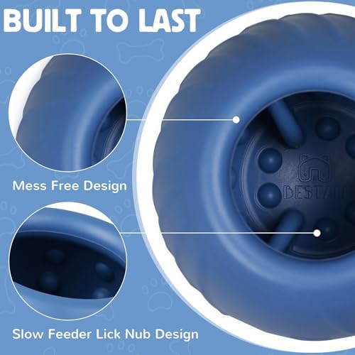 Long-Lasting Dog Lick Toy, Wobbly Dog Enrichment Lick Bowl to Keep Dogs Busy, Interactive Stuffable Dog Treat Feeder for Boredom, Silicone Treat Dispensing Chew Toy(Dark Blue,S)