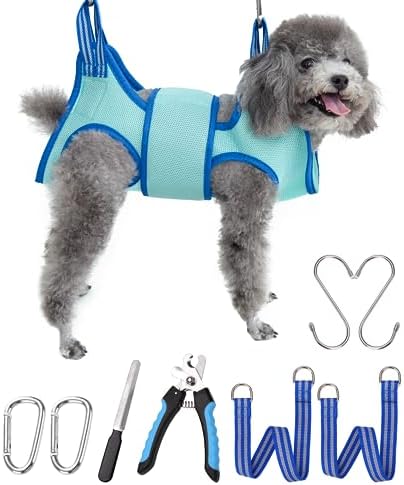 Kkiimatt Dog Grooming Hammock, XS Size Hanging Harness Holder for Nail Clipping,Nail Trimming Hammock for Pet, Grooming Sling Hanger with Thick Fabric Neck Support Wide Strap Restraint
