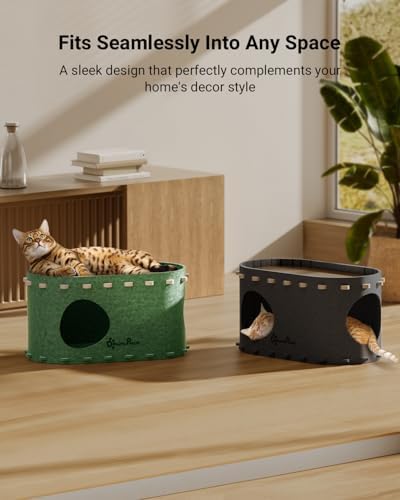 DownyPaws Cat House for Indoor Cats, Cube Castle Cat Bed Cave, Forest