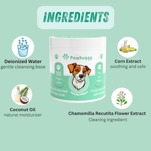 100 Finger Wipes for Pet Lovers - Pet Ear Wipes for Dogs & Cats - Ear Cleaner & Dog Ear Infection Treatment - Cleans Ears, Reduces Itching & Odor, Removes Wax, Relieves Irritation